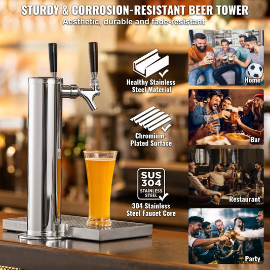 2TJZQBFPQGZDSP-D-US - VEVOR Dual-Tap Kegerator Tower with Stainless Steel Drip Tray