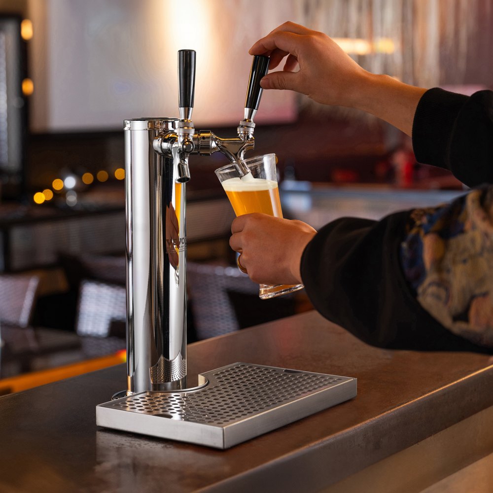 2TJZQBFPQGZDSP-D-US - VEVOR Dual-Tap Kegerator Tower with Stainless Steel Drip Tray