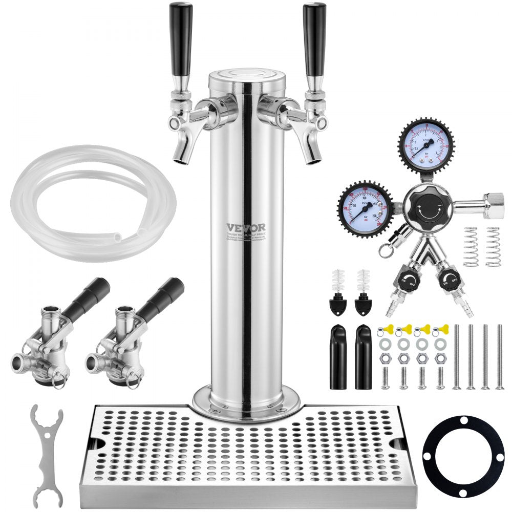 2TJZQBFPQGZDSP-D-US - VEVOR Dual-Tap Kegerator Tower with Stainless Steel Drip Tray
