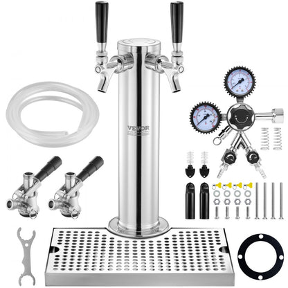 2TJZQBFPQGZDSP-D-US - VEVOR Dual-Tap Kegerator Tower with Stainless Steel Drip Tray