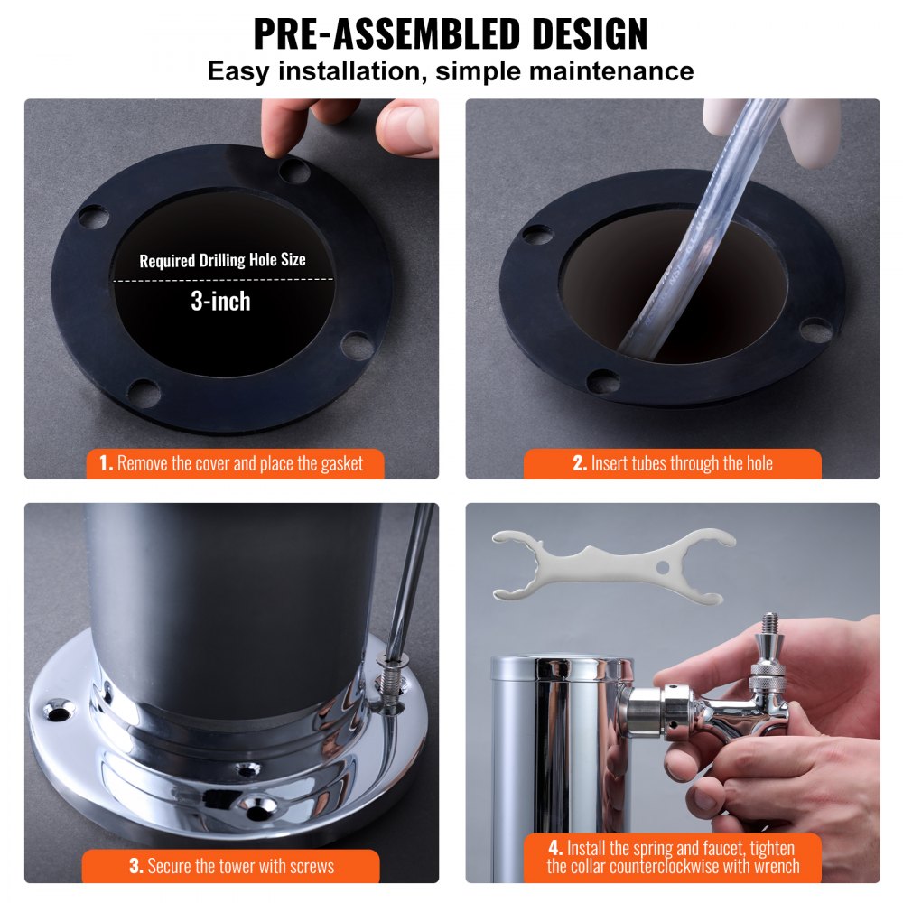 3TJZ - VEVOR Stainless Steel Triple Tap Draft Beer Dispenser for Home & Commercial Use