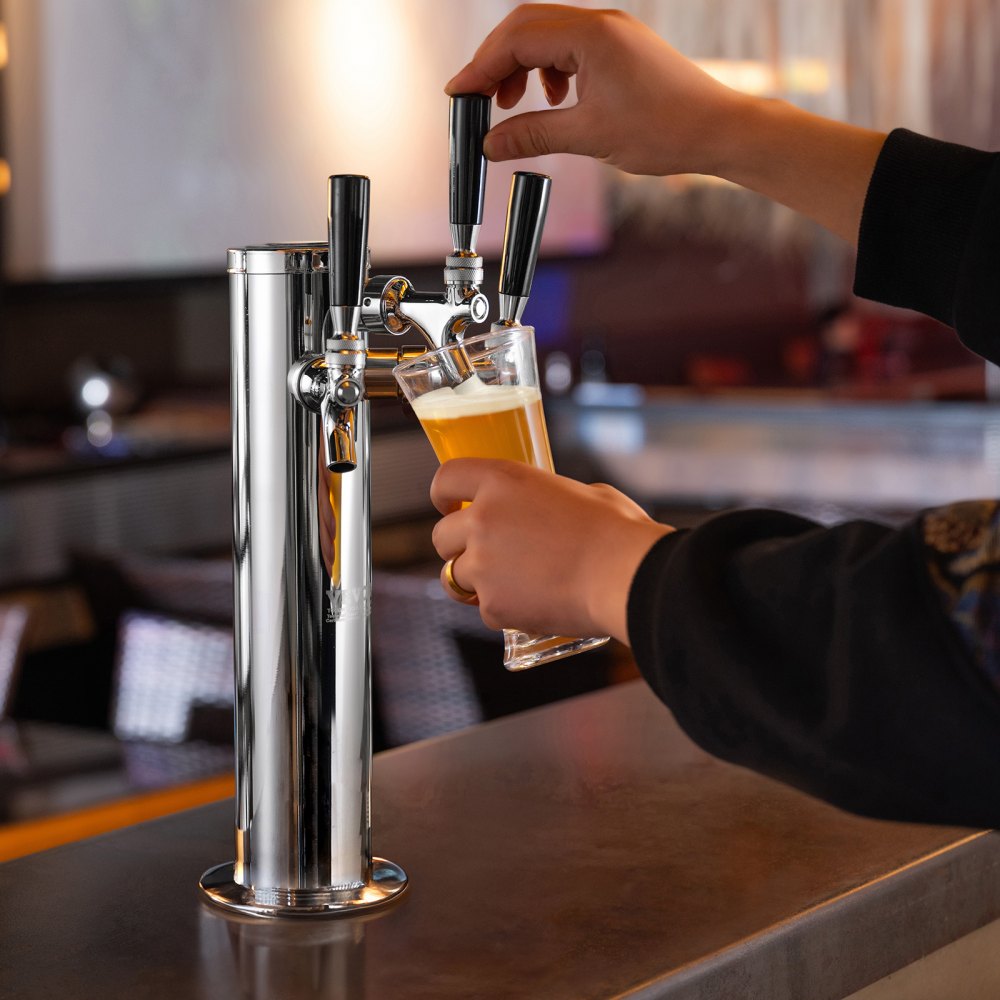 3TJZ - VEVOR Stainless Steel Triple Tap Draft Beer Dispenser for Home & Commercial Use