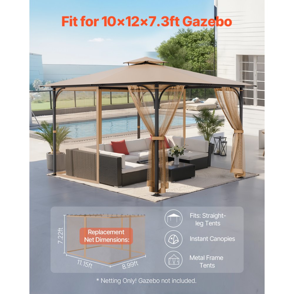 JDM-36LBE - 10x12 ft Polyester Gazebo Netting with Double-Sided Zipper