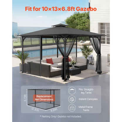 JDM-34K - 10x13 ft Durable Polyester Gazebo Netting with Zipper