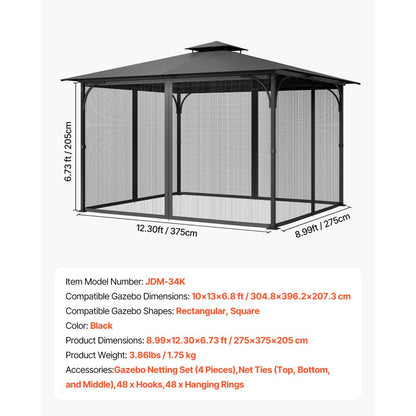 JDM-34K - 10x13 ft Durable Polyester Gazebo Netting with Zipper