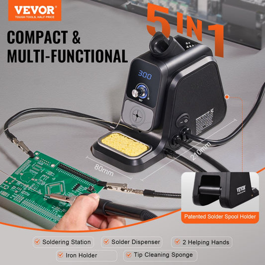 AE380D - Versatile 80W Soldering Station with Temperature Control & Helping Hands