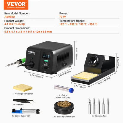 AE988D - 70W Digital Soldering Station with Adjustable Temp 122°F-932°F
