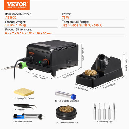 AE960D - 75W Digital Soldering Station with Adjustable 122°F-932°F Temperature
