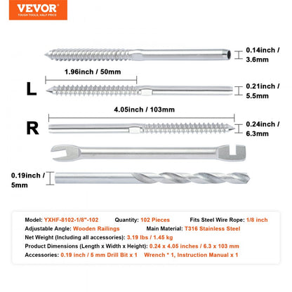 YXHF-8102-1/8"-102 - Reliable 1/8" Cable Railing Swage Threaded Terminal Fitting