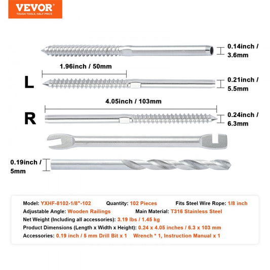 YXHF-8102-1/8"-102 - Reliable 1/8" Cable Railing Swage Threaded Terminal Fitting