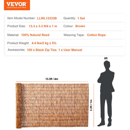 LLWL13333B - 13.3' Reed Privacy Fence, Easy Installation & Customizable Fit