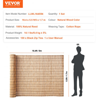 LLWL16455N - 16.4' x 5.5' Natural Reed Privacy Fencing Screen
