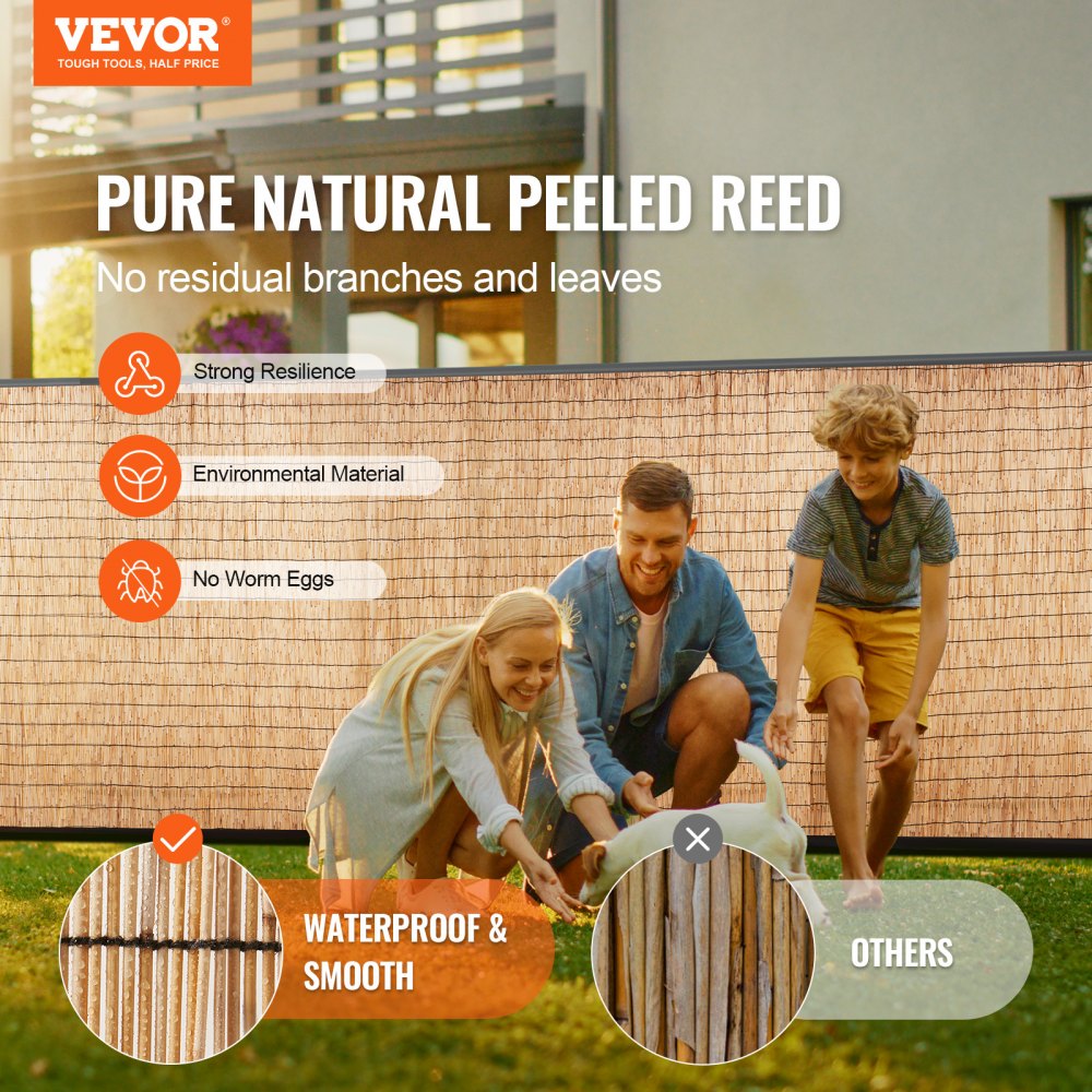 LLWL16440N - Durable 16.4' Natural Reed Privacy Fence, Easy Installation