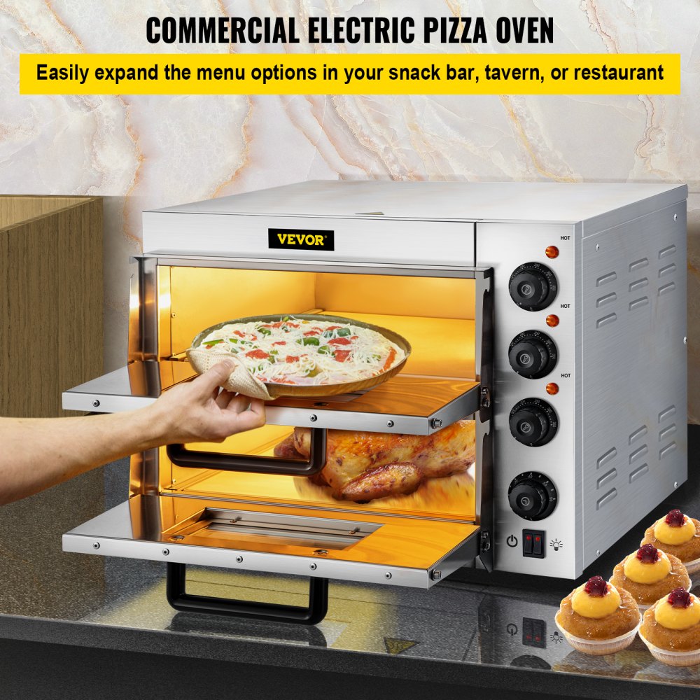 ZH-3M - 14" Stainless Steel Pizza Oven, 1950W Double Deck Electric
