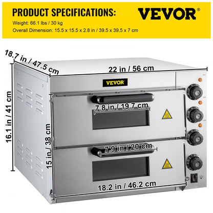 ZH-3M - 14" Stainless Steel Pizza Oven, 1950W Double Deck Electric