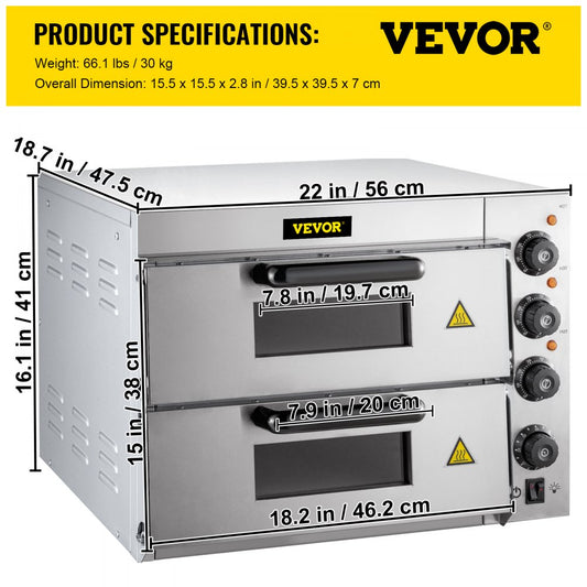 ZH-3M - 14" Stainless Steel Pizza Oven, 1950W Double Deck Electric