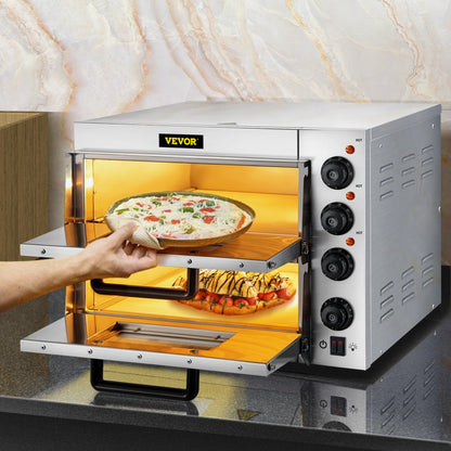 ZH-3M - 14" Stainless Steel Pizza Oven, 1950W Double Deck Electric
