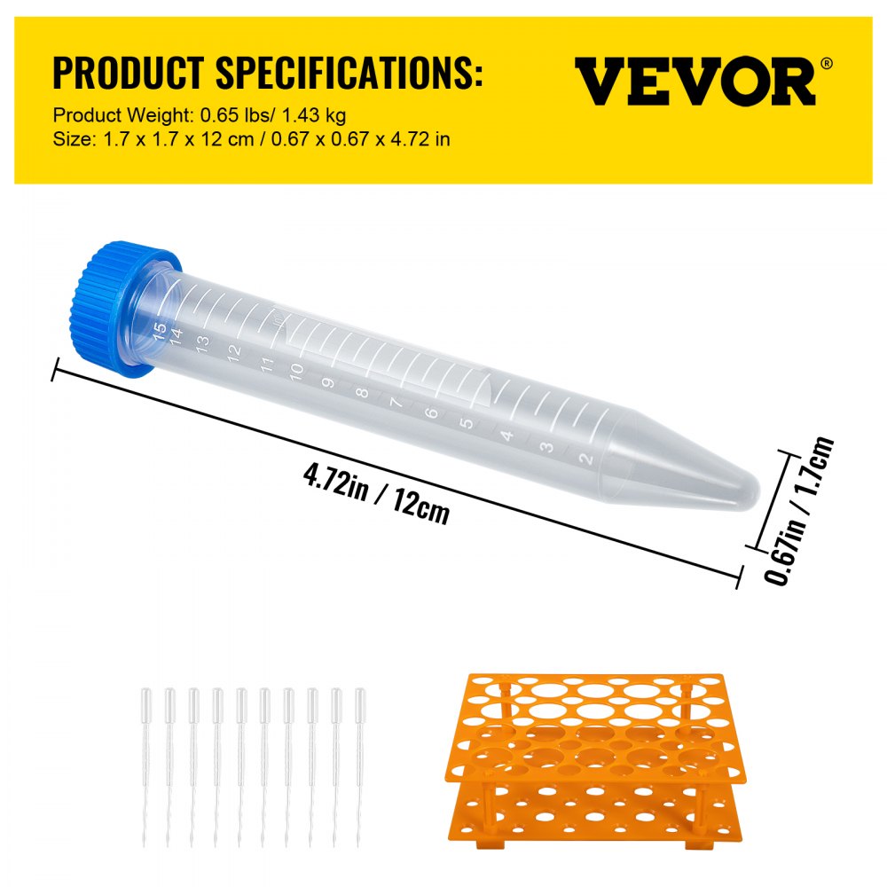 LXG15ml - 15mL Sterile Centrifuge Tubes with Rack & Pipette