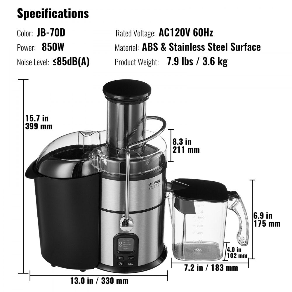 JB-70D - 850W Centrifugal Juicer with 5 Speeds & Easy Clean Design