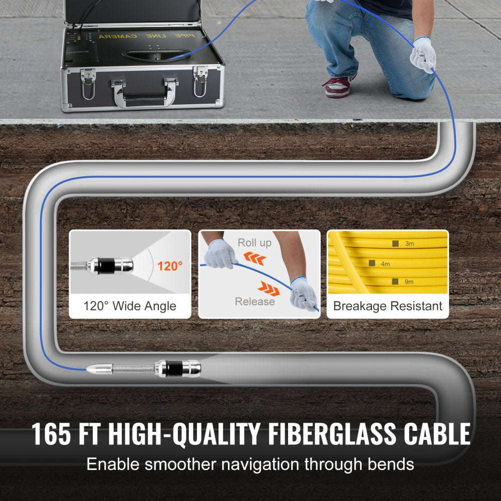 H6 - 7-Inch VEVOR Sewer Camera with 165FT Cable for Pipe Inspections