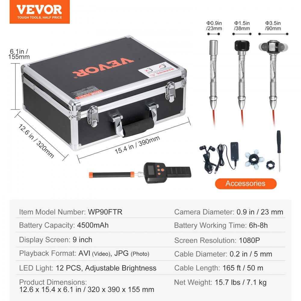 WP90FTR - 165FT HD Sewer Camera with 36X Zoom & Self-Leveling Function