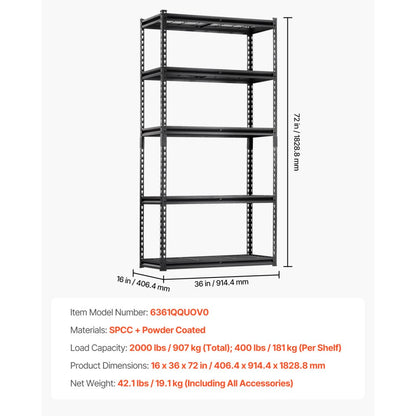 6361QQUOV0 - Adjustable 5-Tier Heavy Duty Garage Shelving Unit