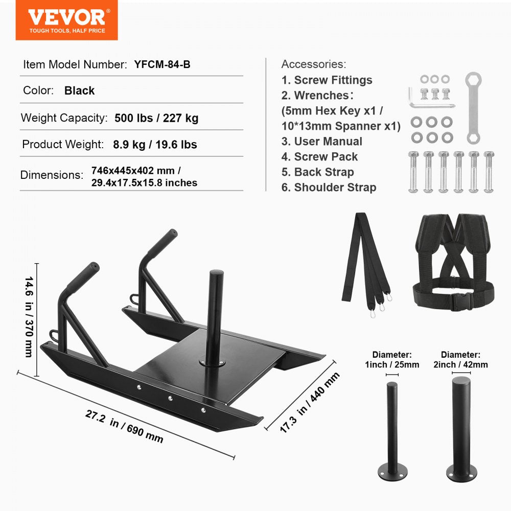 YFCM-84-B - 27.2" Steel Weight Sled for Strength Training, 500 lbs Capacity