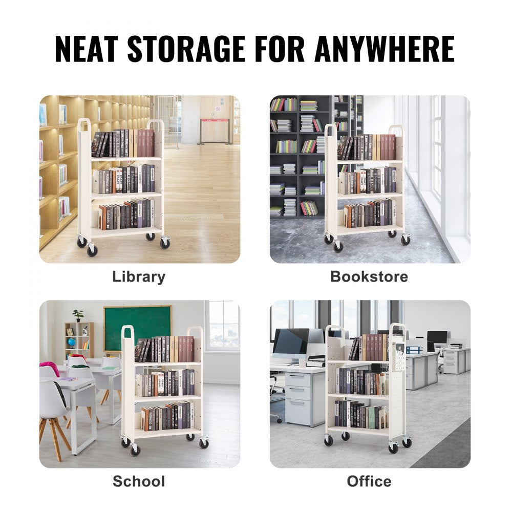 HXTC-L - Heavy-Duty Carbon Steel Book Cart with 330 lbs Capacity