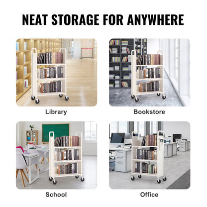 HXTC-L - Heavy-Duty Carbon Steel Book Cart with 330 lbs Capacity