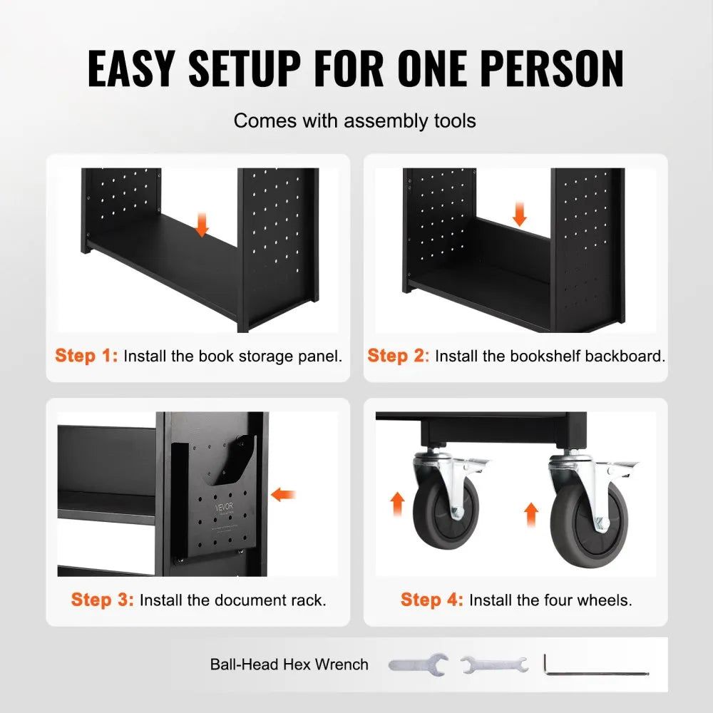 HXTC-L - Heavy-Duty Rolling Book Cart, 31.1" x 15.2" x 49.2"