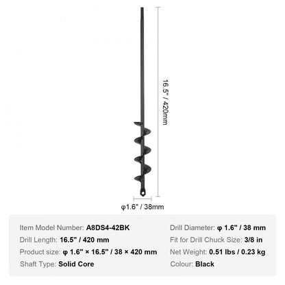 A8DS4-42BK - VEVOR 1.6"x16.5" Spiral Garden Auger Drill Bit for Planting