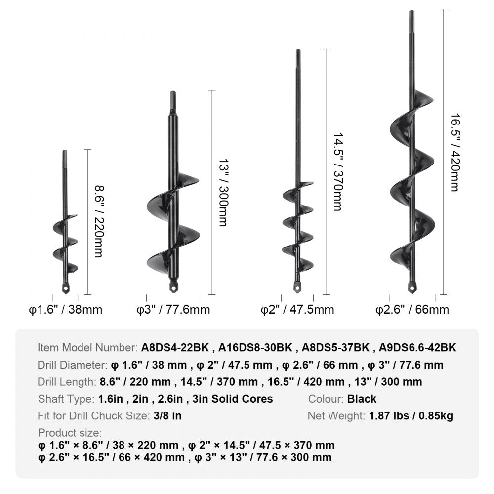 A8DS4-22BK - VEVOR 4-Piece Garden Auger Drill Bit Set, Efficient Soil Digging