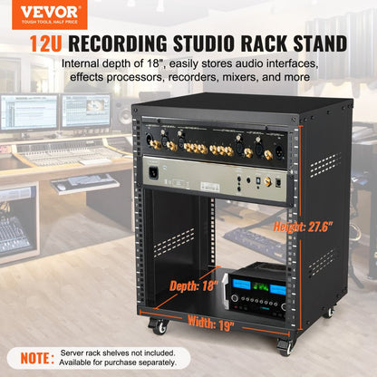 SPT-605-12 - 12U Steel Rack with Open Design and Lockable Casters