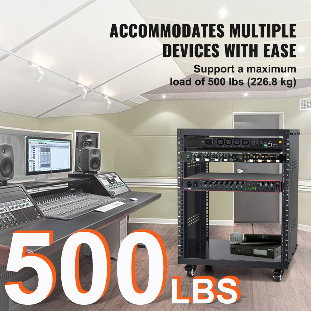 SPT-605-12 - 12U Steel Rack with Open Design and Lockable Casters