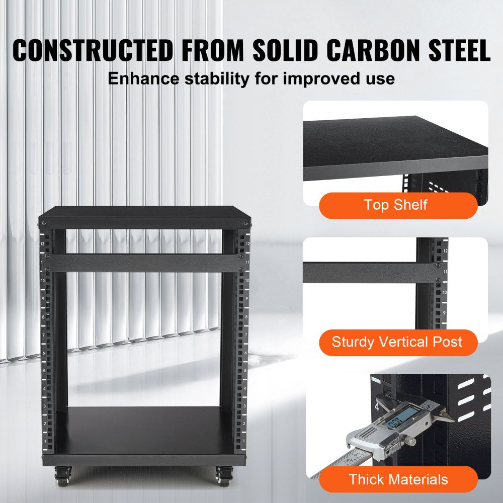 SPT-605-12 - 12U Steel Rack with Open Design and Lockable Casters