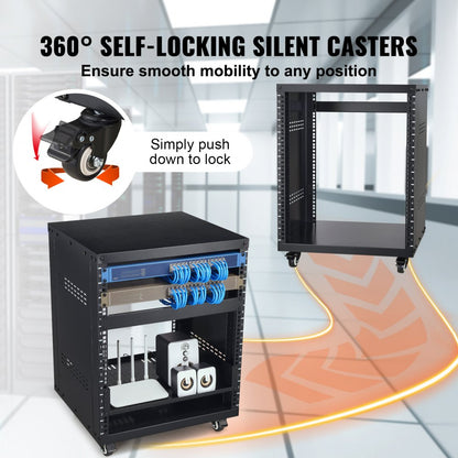 SPT-605-12 - 12U Steel Rack with Open Design and Lockable Casters