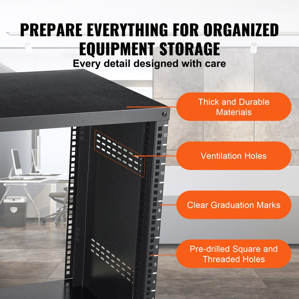 SPT-605-12 - 12U Steel Rack with Open Design and Lockable Casters