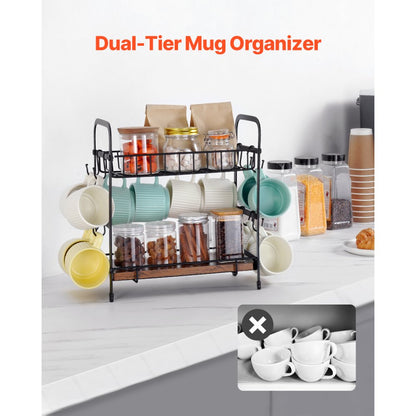 MUG-XM004 - Stylish 2-Tier Carbon Steel Coffee Organizer with 12 Hooks