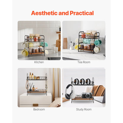 MUG-XM004 - Stylish 2-Tier Carbon Steel Coffee Organizer with 12 Hooks