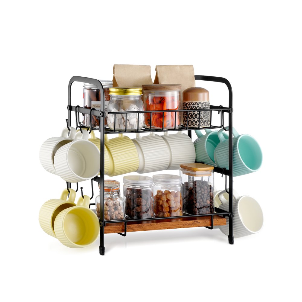 MUG-XM004 - Stylish 2-Tier Carbon Steel Coffee Organizer with 12 Hooks