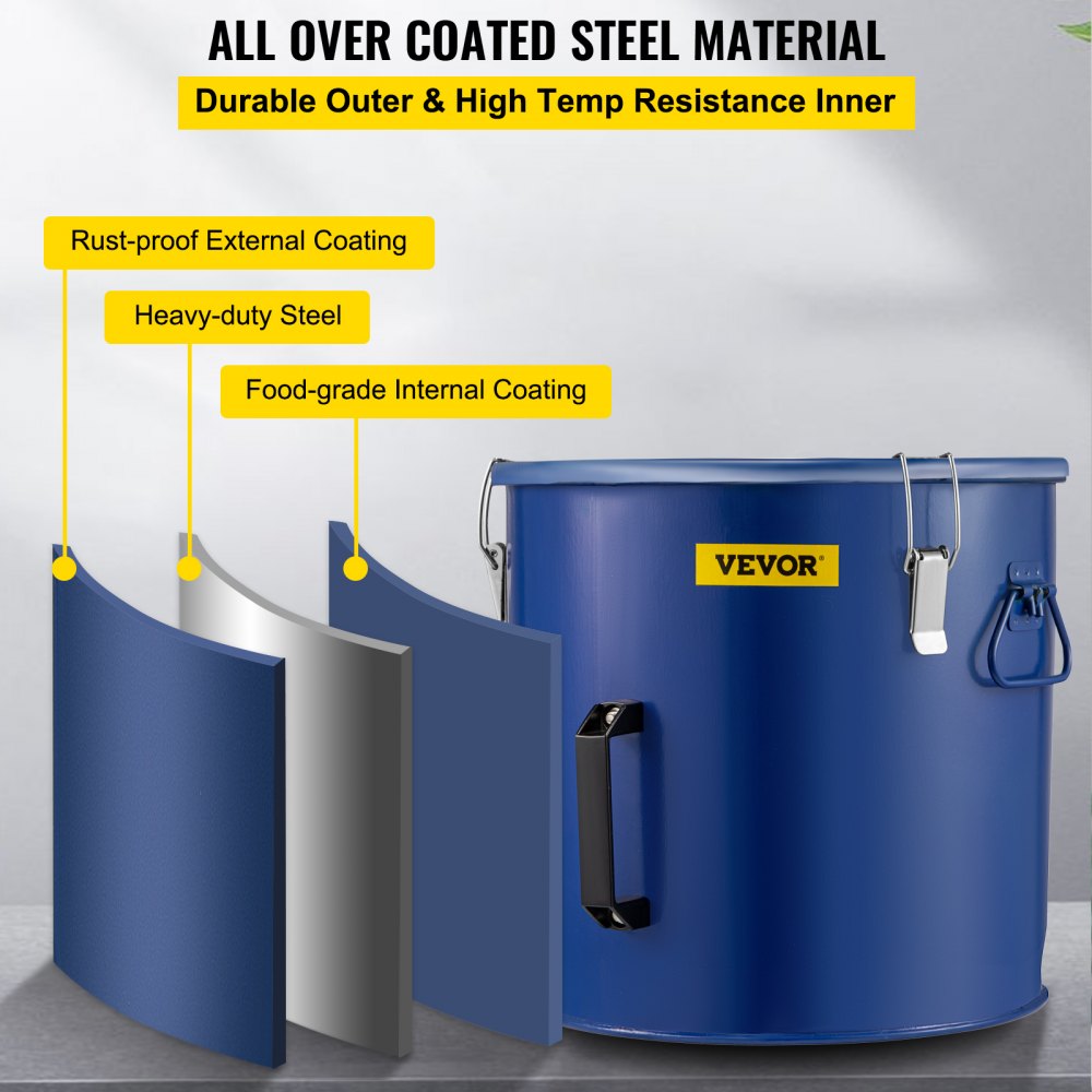 10 Gal Grease Bucket - Steel Oil Container with Filter Bag & Lock Clips
