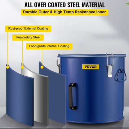 10 Gal Grease Bucket - Steel Oil Container with Filter Bag & Lock Clips