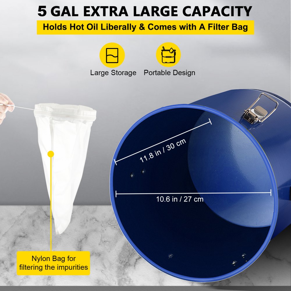 6 Gal Grease Bucket - Durable Steel Fryer Waste Container with Handles