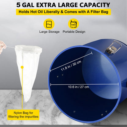 6 Gal Grease Bucket - Durable Steel Fryer Waste Container with Handles