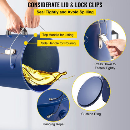 6 Gal Grease Bucket - Durable Steel Fryer Waste Container with Handles