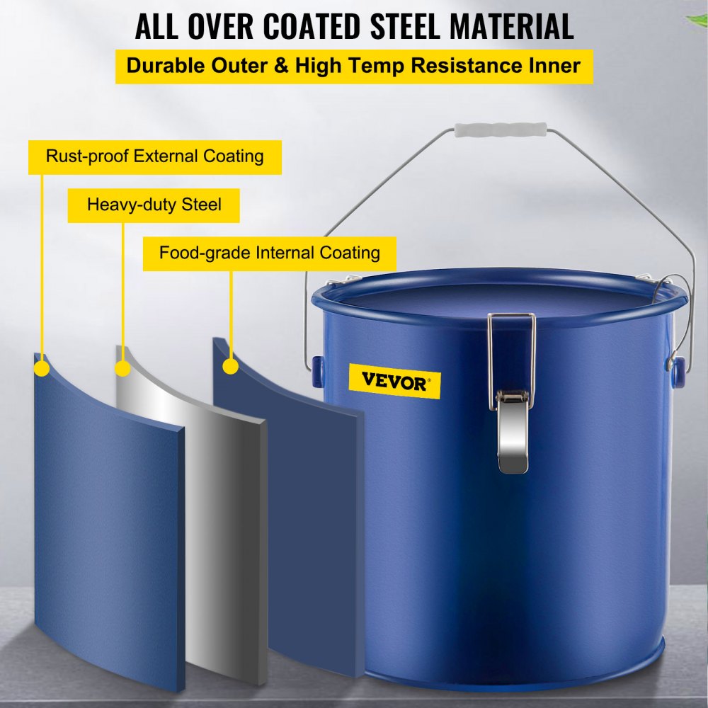 6 Gal Grease Bucket - Durable Steel Fryer Waste Container with Handles