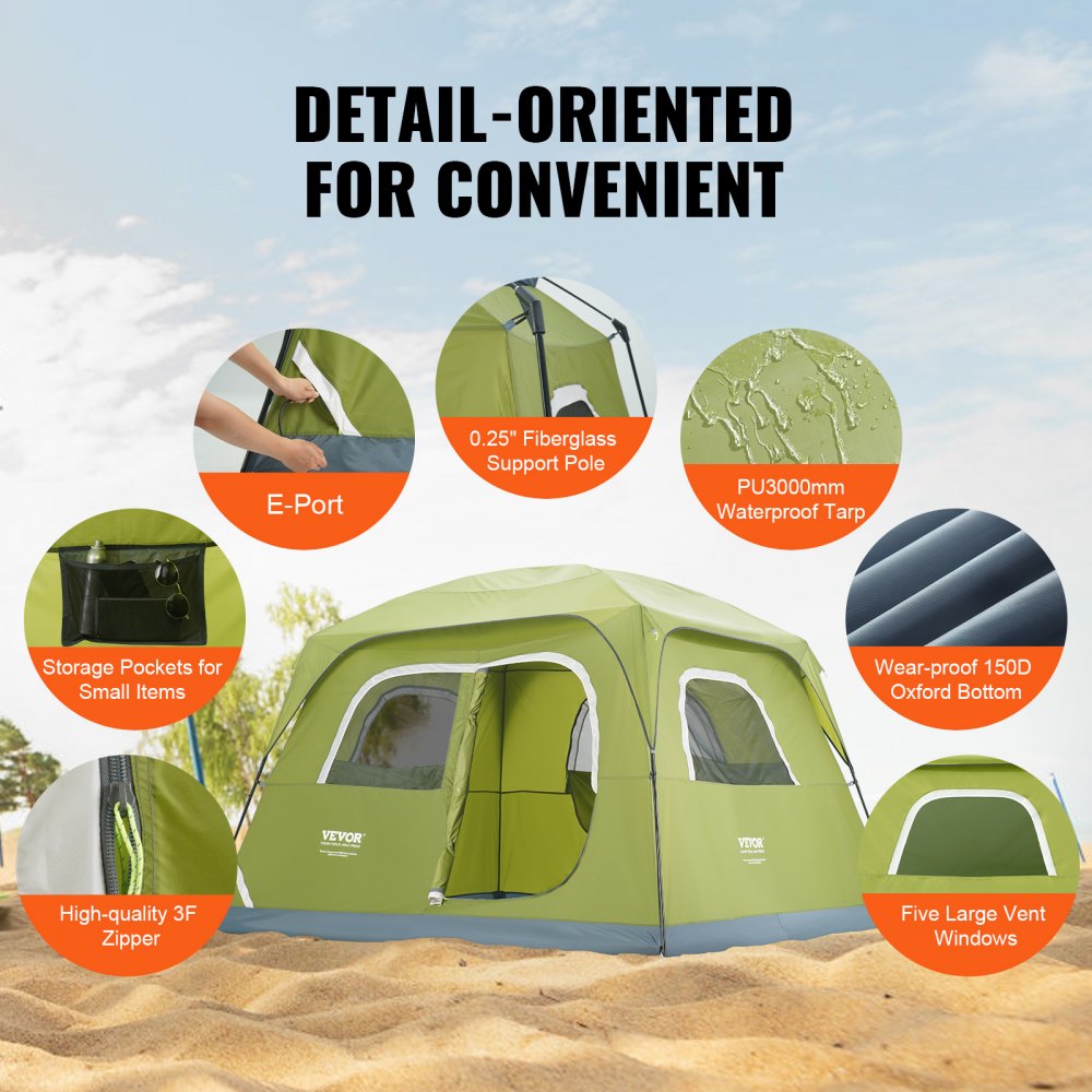 SSCT003 - Spacious 6-Person Waterproof Camping Tent with UV Protection
