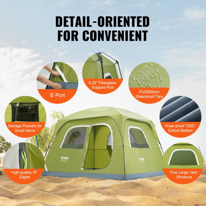 SSCT003 - Spacious 6-Person Waterproof Camping Tent with UV Protection