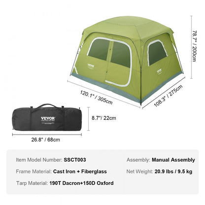 SSCT003 - Spacious 6-Person Waterproof Camping Tent with UV Protection