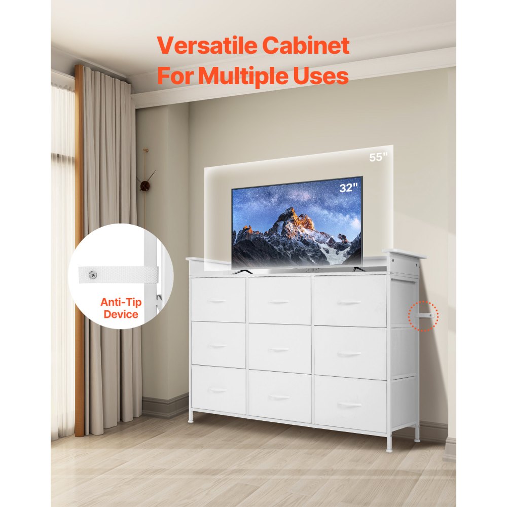 ZWE-BC-SS-11 - 9-Drawer LED Dresser with Remote & Charging Outlets